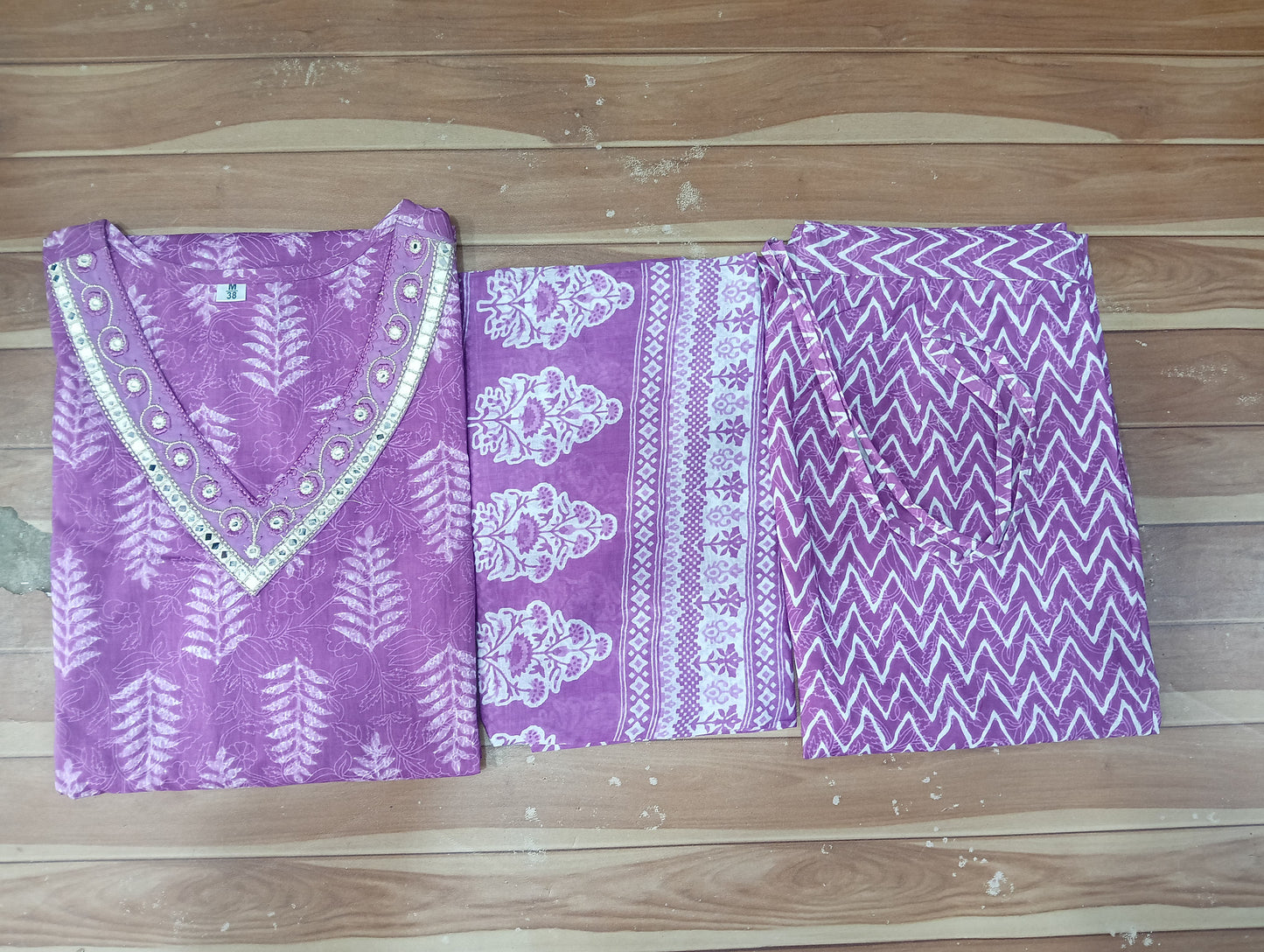 Women’s Purple Cotton Printed Kurta Pant with Dupatta – Ethnic Suit Set